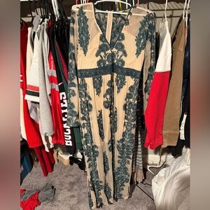 Altar'd State Cream and Green Maxi Dress